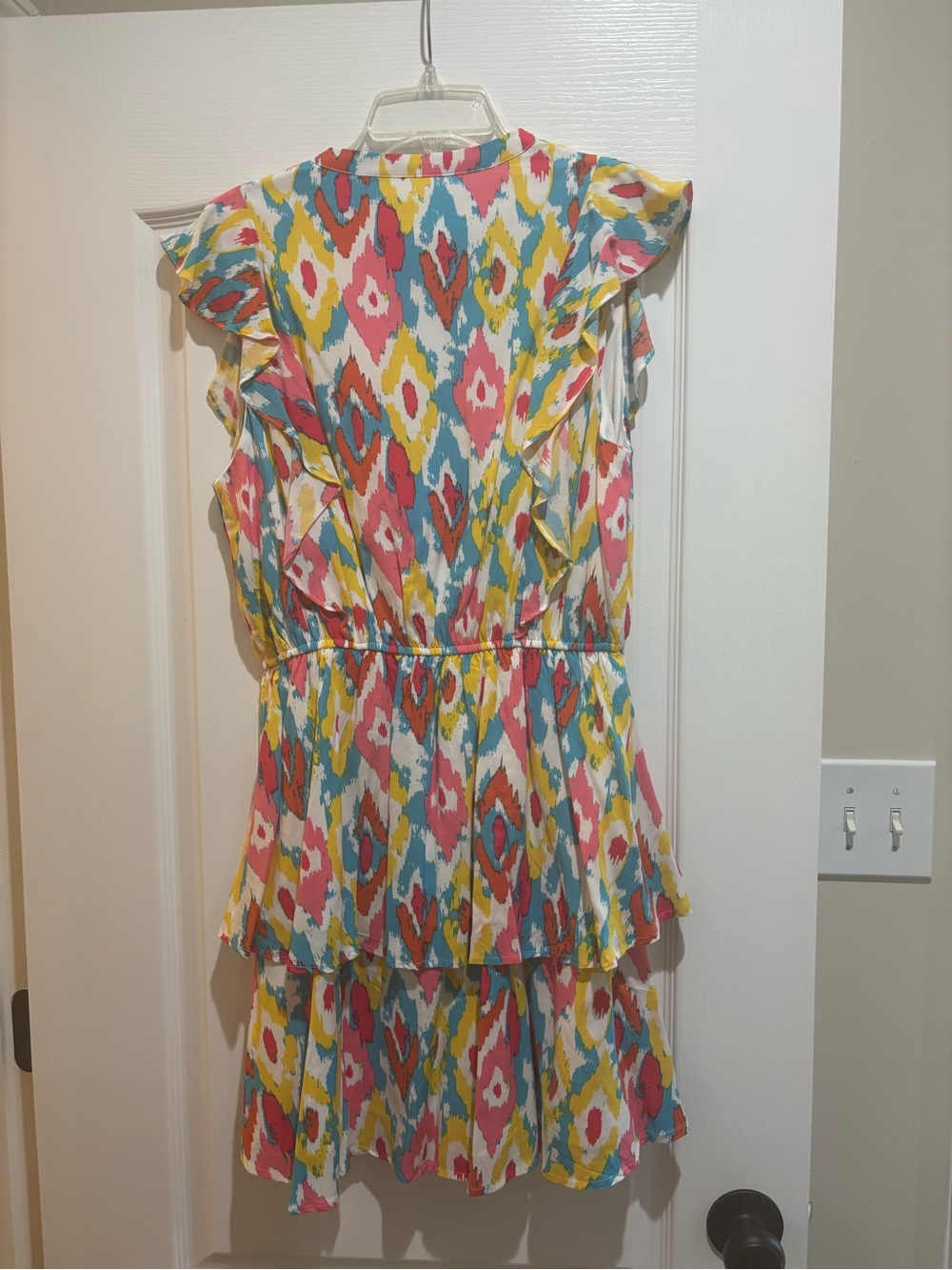 Multi-Color Ikat Ruffle Mini Dress - Picture 3 of 5